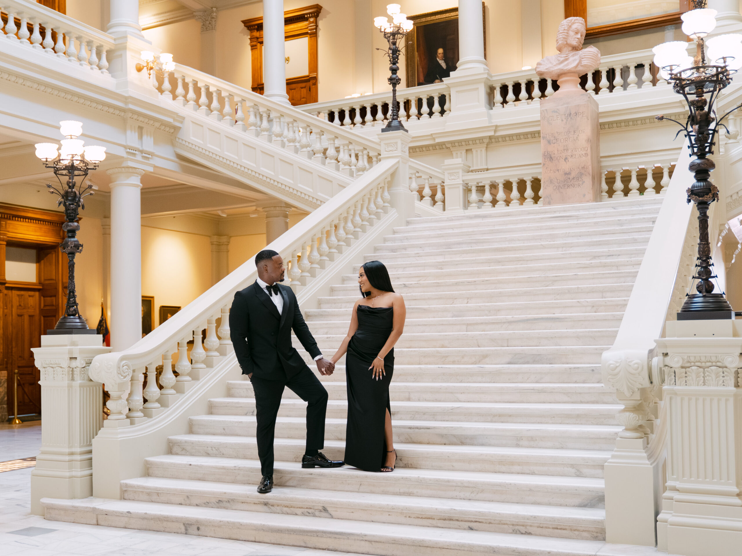 ga state capitol museum engagement photos, formal attire